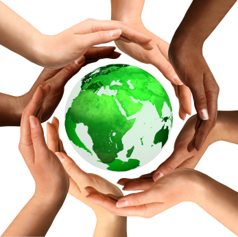 Multiracial Hands Around the Earth Globe
